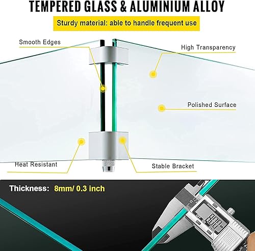 Miniatura 8 de MESIDA Protector de viento de vidrio para hoguera de 17.5 x 17.5 x 6 pulgadas, protector de vidrio templado, grueso y resistente, con soporte de