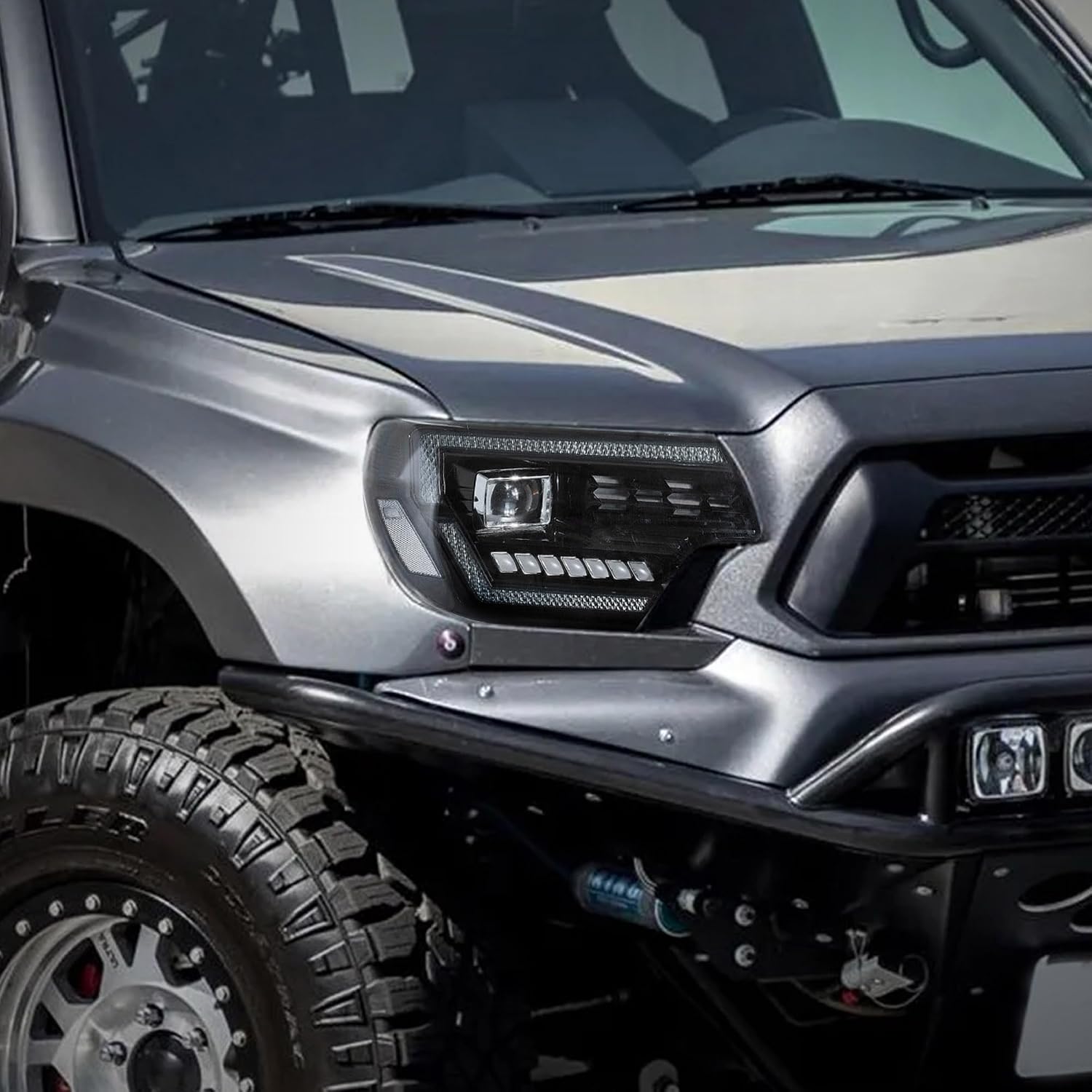 VLAND LED Dual Beam Projector Headlights Assembly for 2012 2013 2014 2015 Toyota Tacoma, Driver side & Passenger side