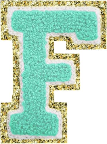 Miniatura 284 de Parches de letras termo-adhesivas de felpilla para chaquetas, parches de letras universitarias con brillantina para planchar en la letra azul A