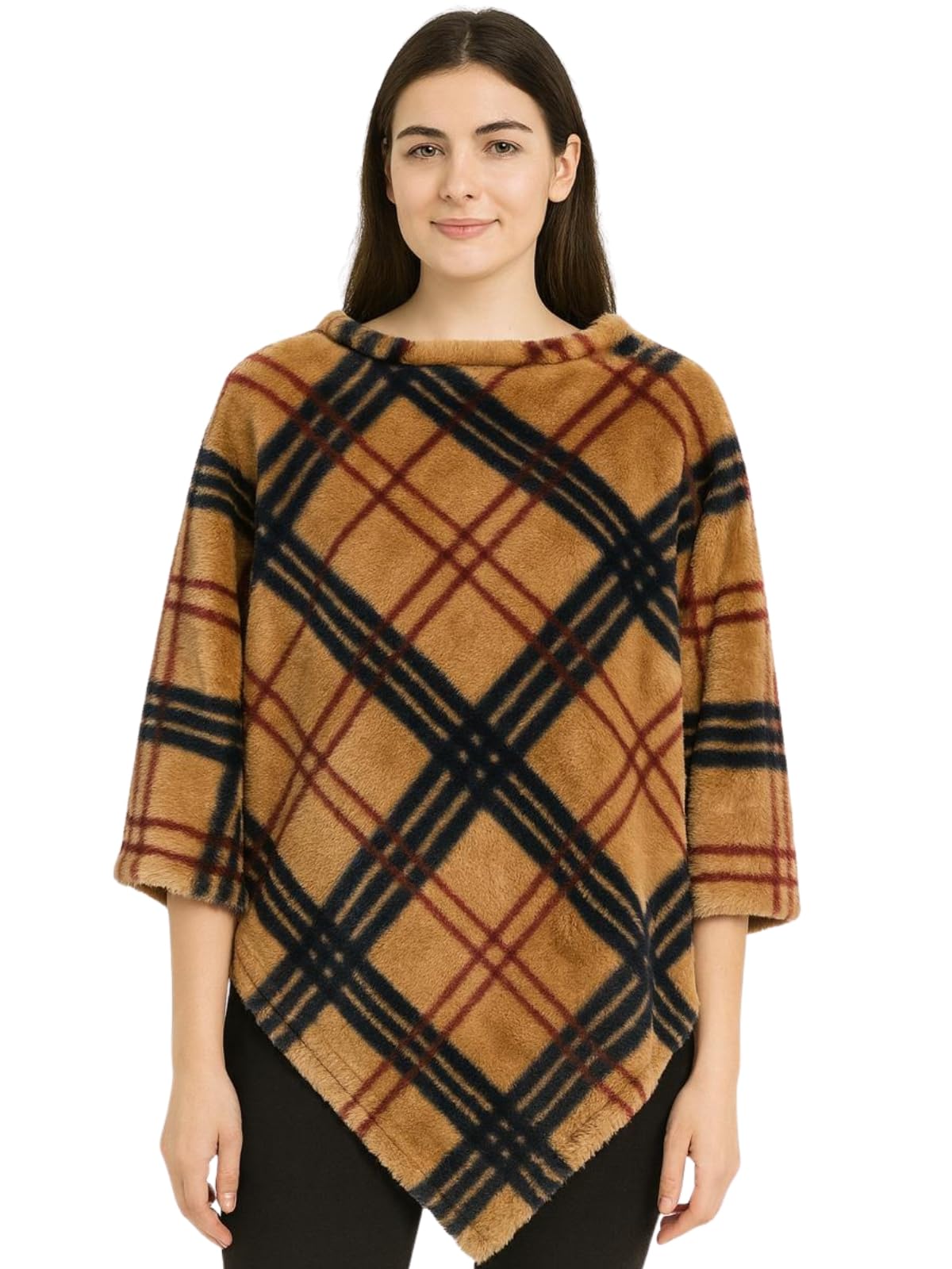 hotmod Women’s Plaid Poncho Top – Cozy Asymmetrical Hem Winter Wear | Soft Touch Casual Layering Pullover-picture-11