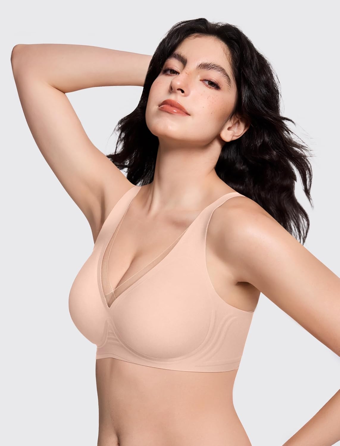 Deep V Wireless Jelly Bras for Women No Underwire Seamless Push Up Comfortable Tshirt Bralettes Everyday Bra - Image 2