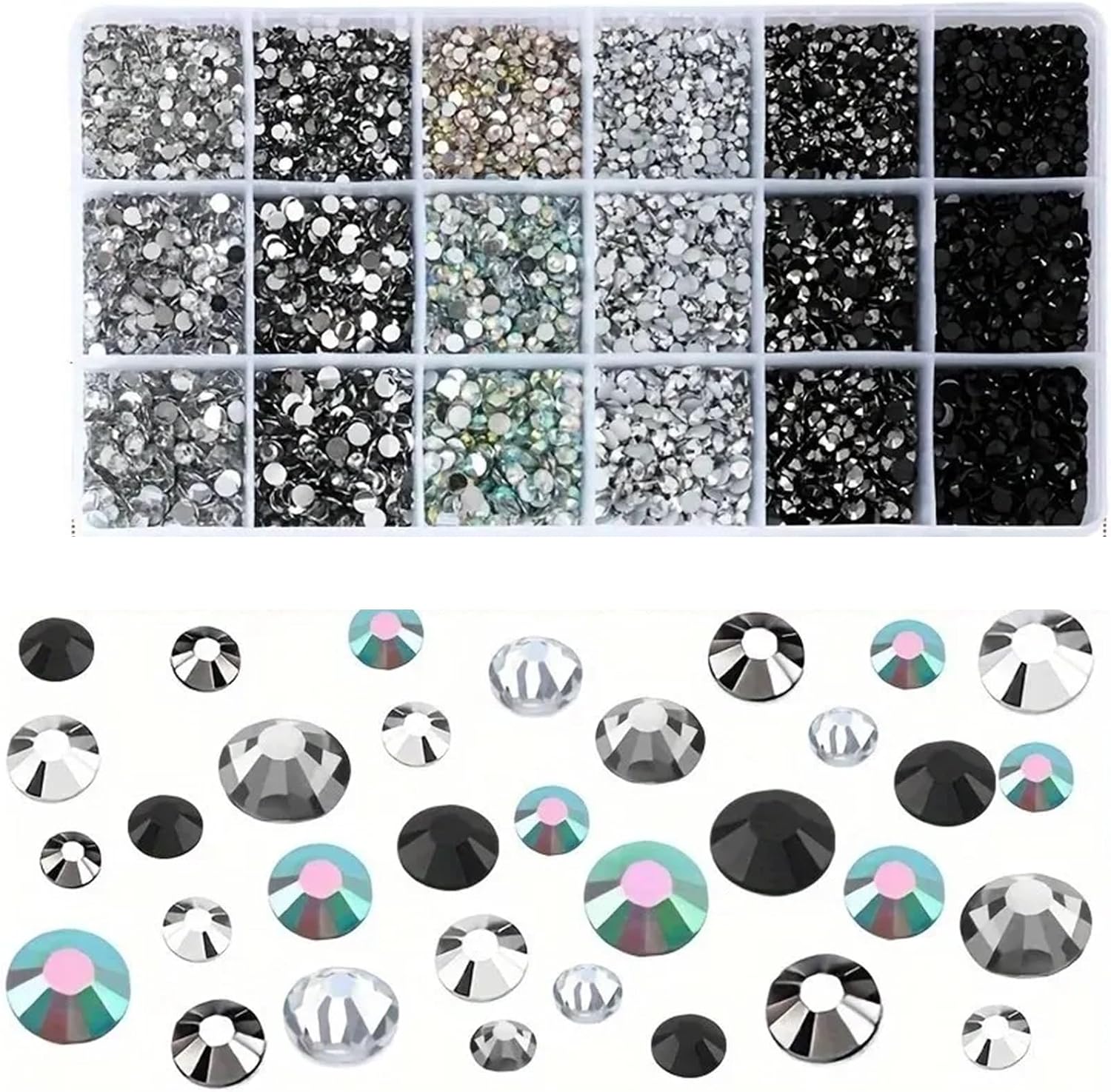 Rhinestones for Bedazzling 2Box 18 Grid Resin Rhinestones Set 3/4/5mm Jelly AB Stones for Nail Art Garment Craft