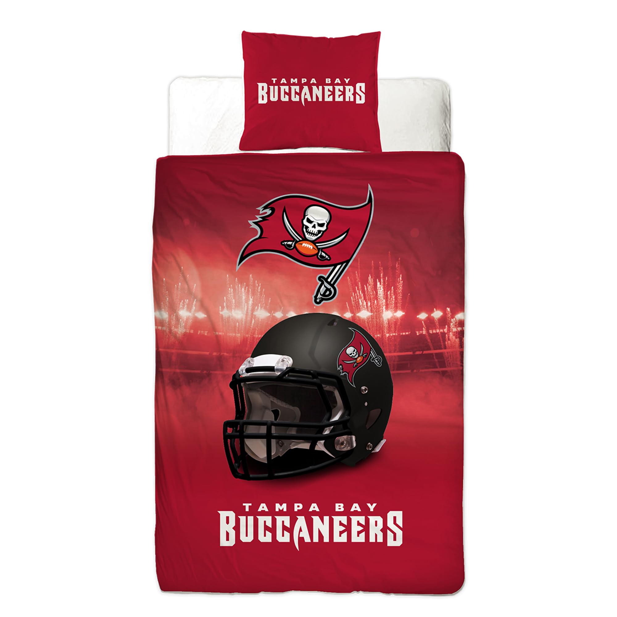 NFL Bettwäsche Tampa Bay Buccaneers 135 x 200 cm + 80 x 80 cm 100% Baumwolle Renforcé-Linon-Qualität mit Reißverschluss American Football Fan Super Bowl Captain Fear Wende-Bezug deutsche Größe