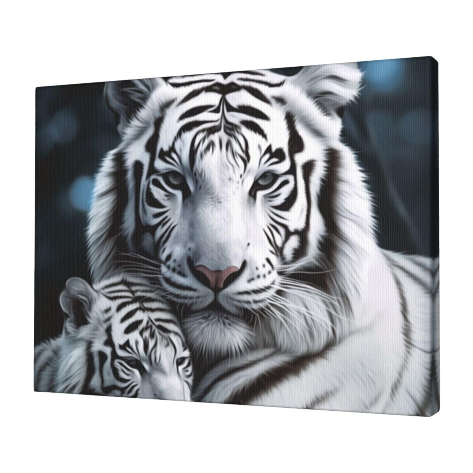 KLOPH White Tiger Canvas Wall Art for Living Room 12"x16" Modern Artwork Painting for Bathroom Hanging Canvas Prints Aesthetic Wallart for Bedroom Kitchen Office Wall Decor