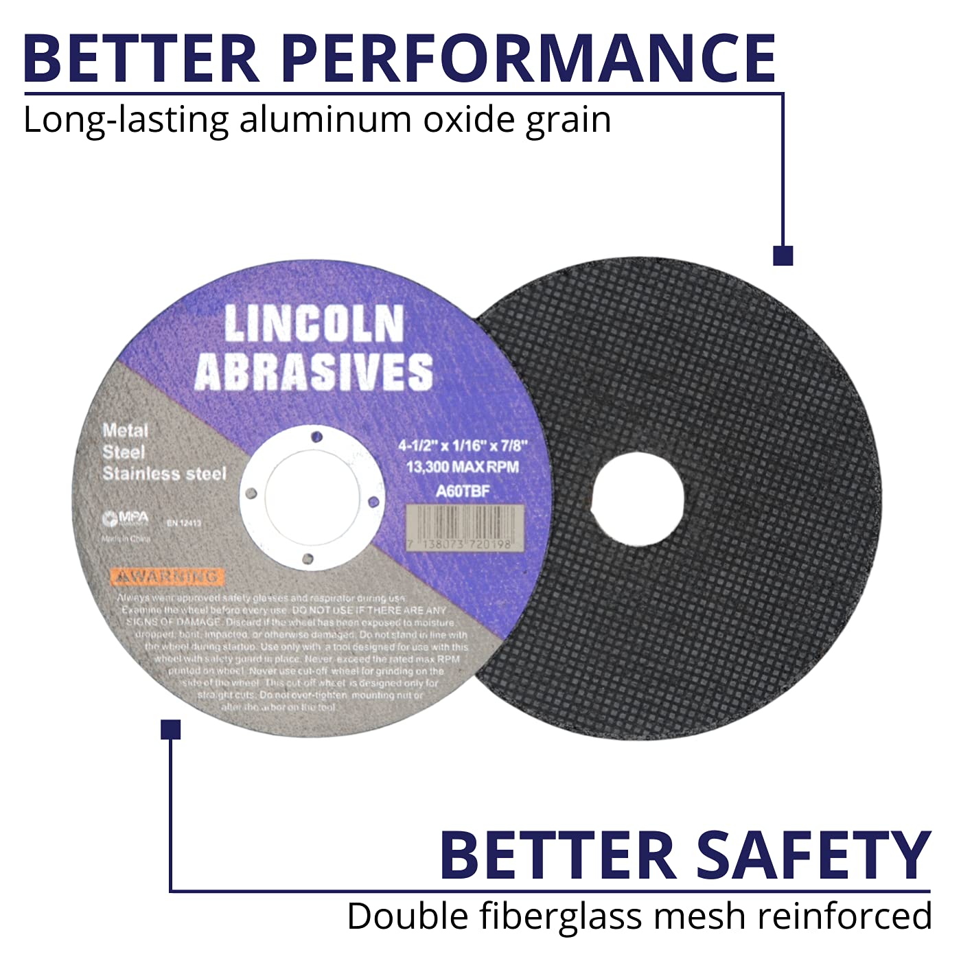 Paquete de 50 ruedas de corte de 4-1/2 pulgadas Lincoln Abrasives de 1/16 pulgadas de metal y acero inoxidable