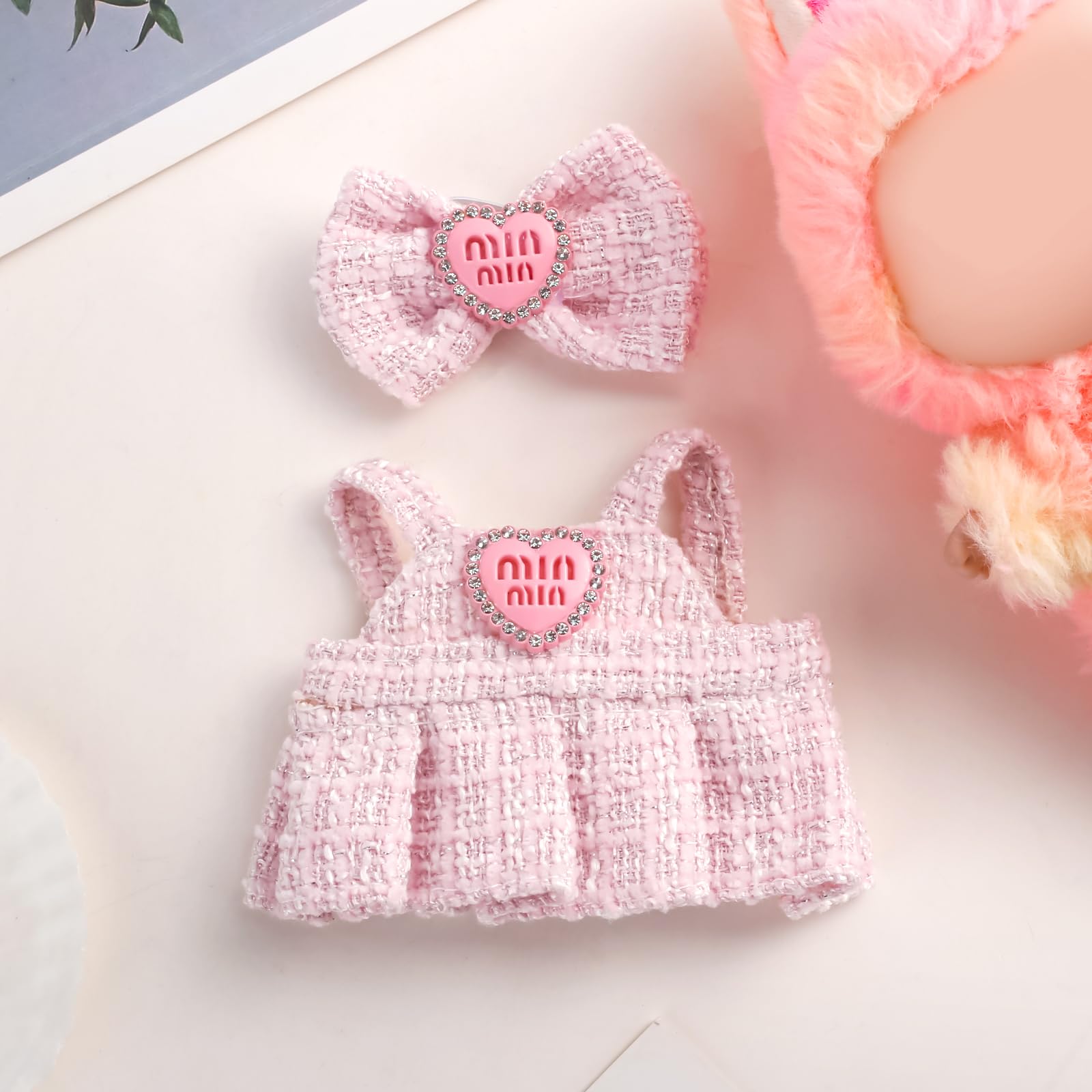 Chritice 2PCS Doll Clothes for Doll,Compatible with Labubu,Vinyl Plush Toy Pink Outfit Set N#GZF-W, 17cm - Image 2