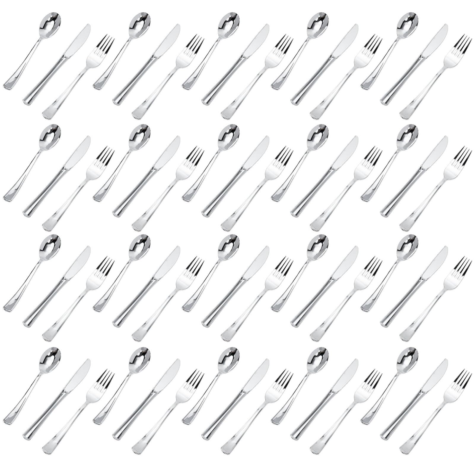 NOLITOY 10Sets Silver Disposable Plastic Cutlery Party Utensils Kit with Knives Forks and Spoons for Events and Gatherings