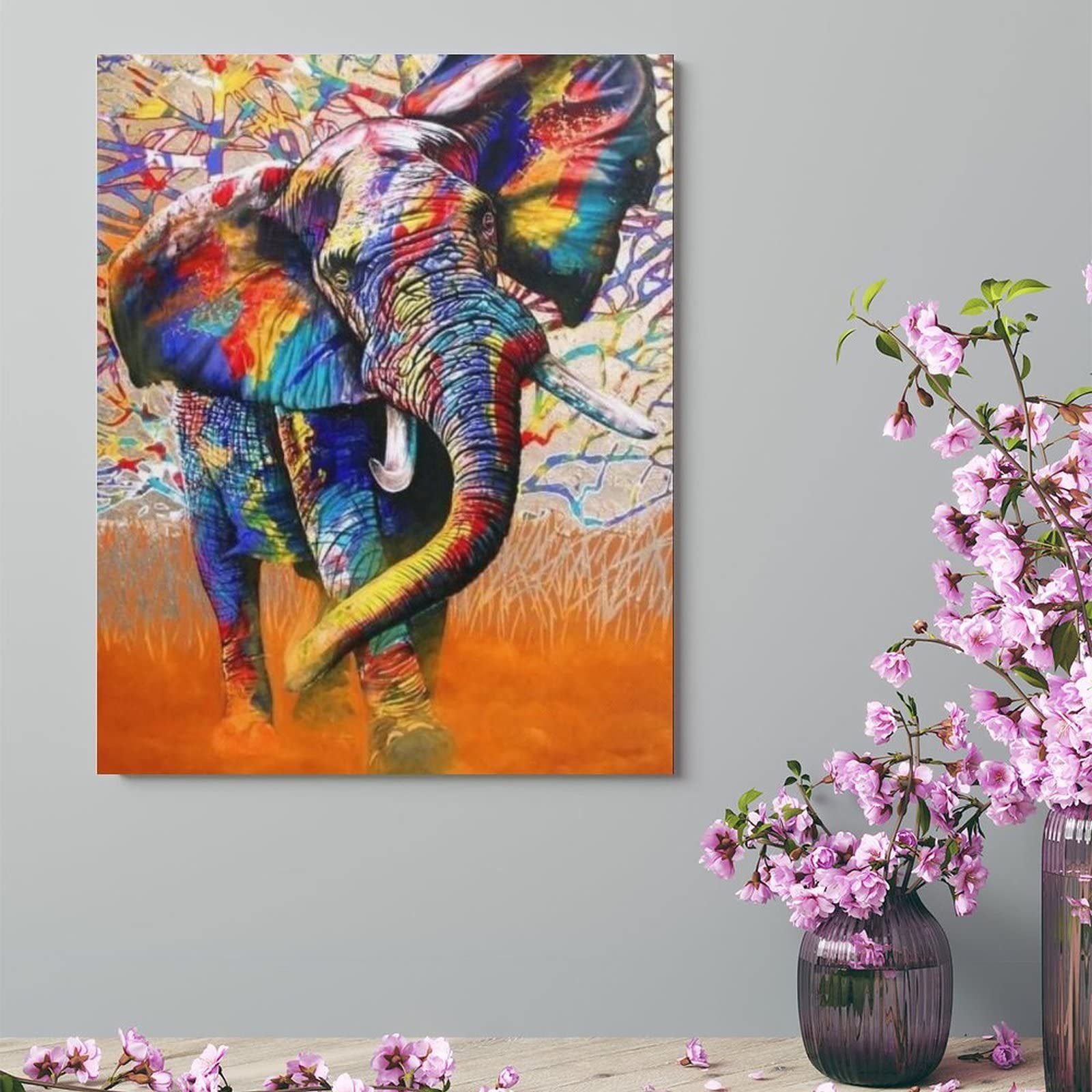 Amazon.co.jp: 絵画 ペイントされた象インテリア 絵画 動物の油絵の