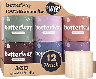 Betterway Unbleached Bamboo Toilet Paper Rolls - Eco-Friendly 3 Ply Toil...