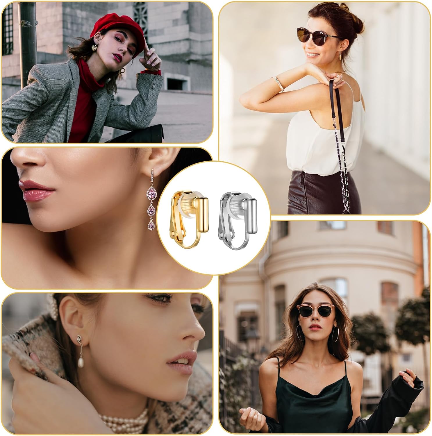 12 Pieces Clip on Earring Converter Earring Clip Backs with Easy Open Loop Earring-Pierced Parts Non-Pierced Earrings Clips Convert Pierced Earrings to Clip-on for None Pierced Ears, Silver and Gold