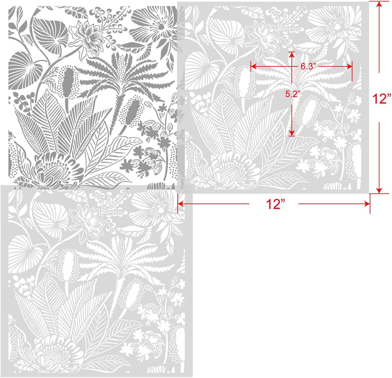 GSS Designs Allover Floral Wall Stencils 12x12Inch Large Plants Flowers Stencil for Wall Decor Reusable Flower Stencils for Painting Walls Floors Wood Furniture