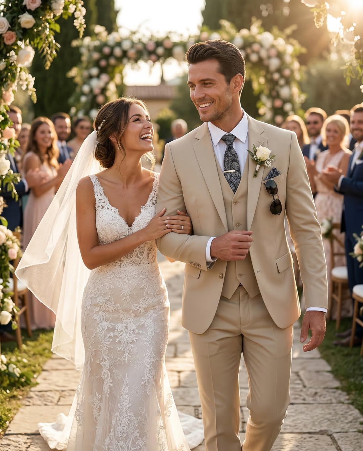 Mens Suit 3 Piece Set Slim Fit Wedding Groomsmen Suit for Men Two Buttons Suits Set Solid Jacket Vest Pants with Tie