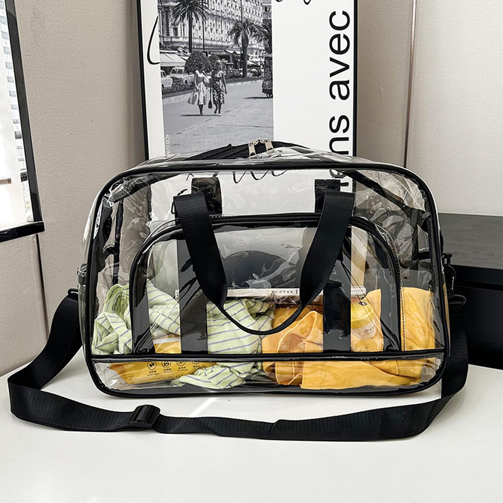 Bolsas transparentes para estadio, bolsa grande transparente con correa para el hombro, bolsa de lona para el trabajo, viajes, gimnasio, organizador de maquillaje
