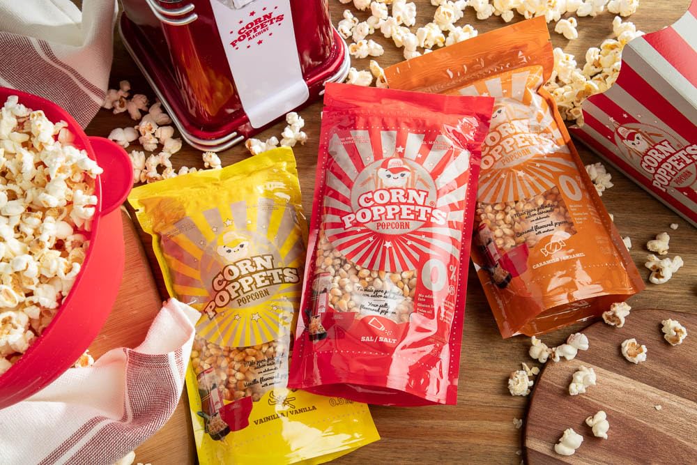 CORN POPPETS | Granos de Maíz para Palomitas con Sal | Palomitas de Maíz Saludables, 100% Naturales, Sin Gluten, Sin Aceite de Palma | Aptas para Máquina de Palomitas y Microondas