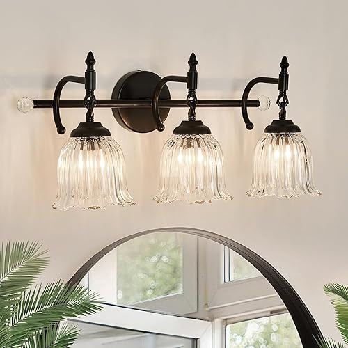 Miniatura 11 de CVKASH Lámparas de tocador de baño de 2 luces sobre el espejo, lámpara de tocador moderna de oro cepillado con pantalla de vidrio, aplique de pared