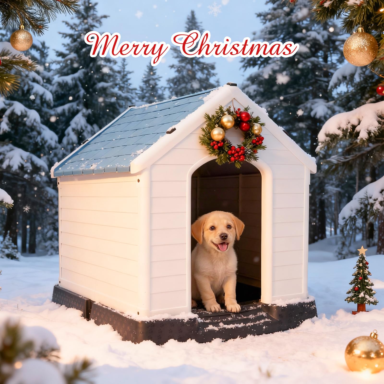 Saicool Large Plastic Dog House, Dog Kennel Outdoor Waterproof Doghouse Casas para Perros, Puppy Shelter Elevated Floor and Air Vents Igloo Dog House, for Small Medium Large Dogs Outdoor Indoor, Blue