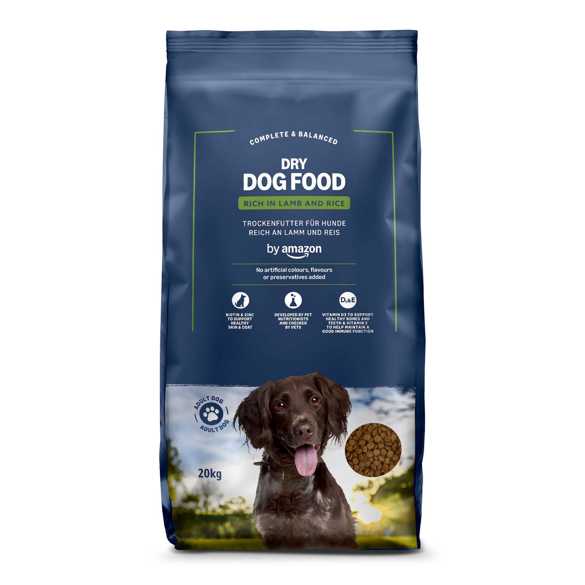 by Amazon - Alimento seco completo para perro adulto rico en cordero y arroz, 20 kg (Paquete de 1)