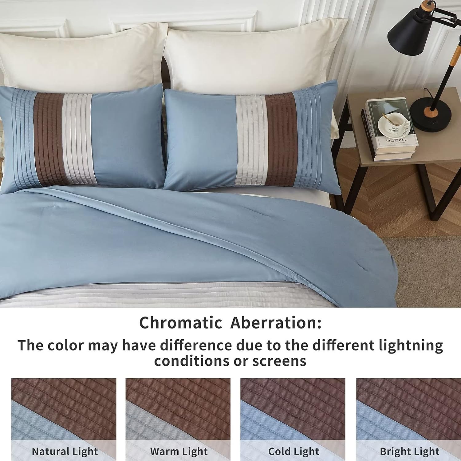 Herlura Queen Size Comforter Set Blue Brown Grey 3 Pieces Lightweight Bedding Set for All Season Down Alternative Comforter (1 Comforter, 2 Pillowcases)
