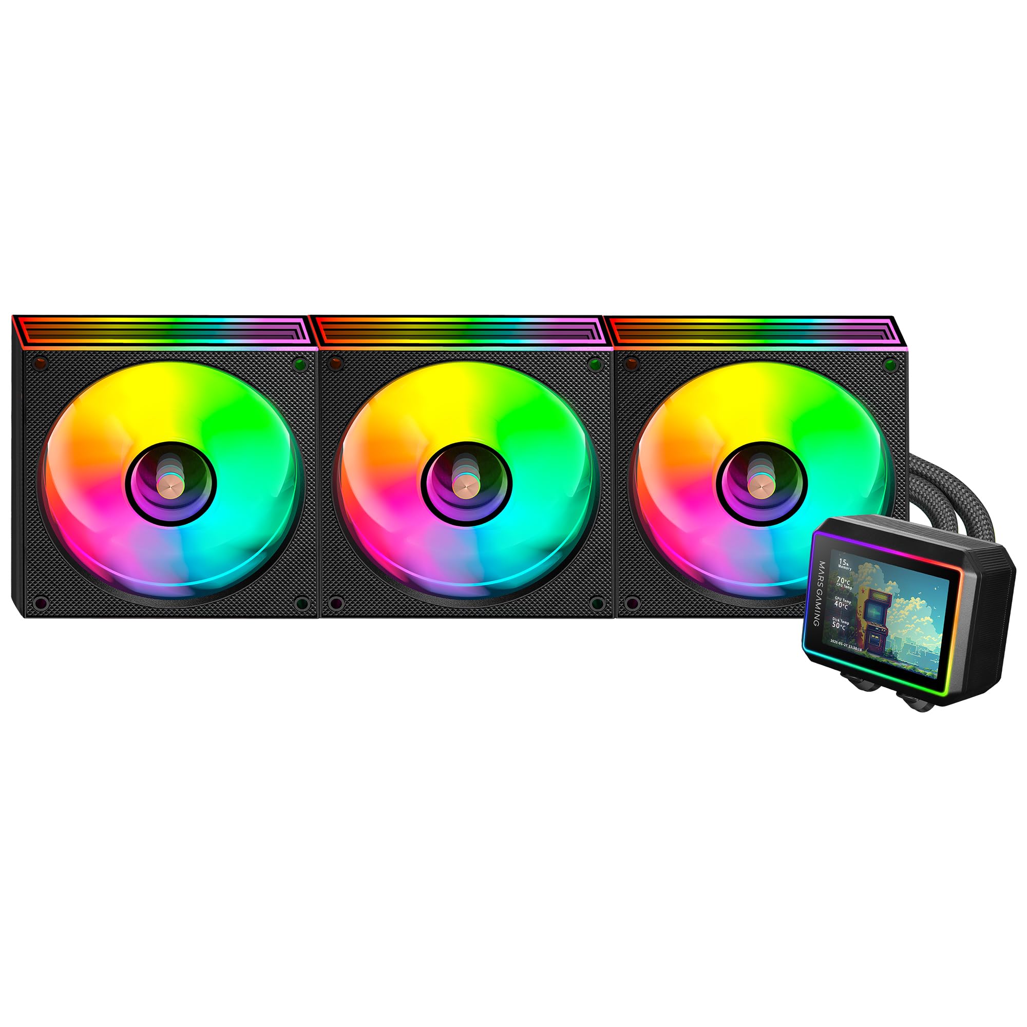 Mars Gaming ML-VISIONII360 Raffreddamento Liquido AIO 600W TDP, Schermo IPS 2,8" 360º, Pompa 4ª Gen Opti-Chamber con Base in Rame e Microcanali, 3x Ventole 120mm ARGB Infinity Mirror, Nero