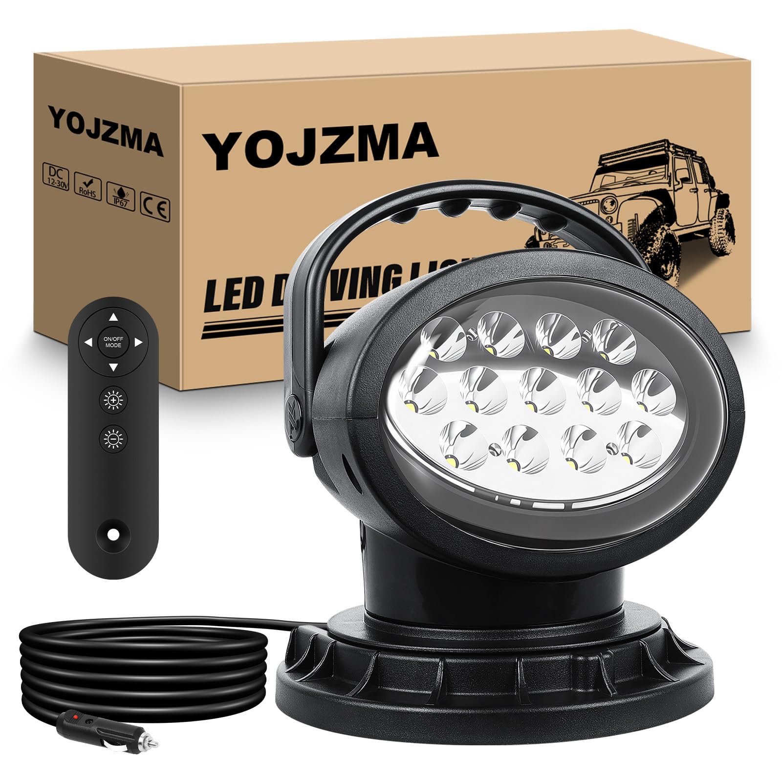 Luce di Ricerca LED 50W con Telecomando, Luce Lavoro LED Rotante 360° con Modalità Strobe, Forti Magneti Incorporati, Luminosità Regolabile, Proiettore Flood 12V 24V per Camion, Barche, Caccia