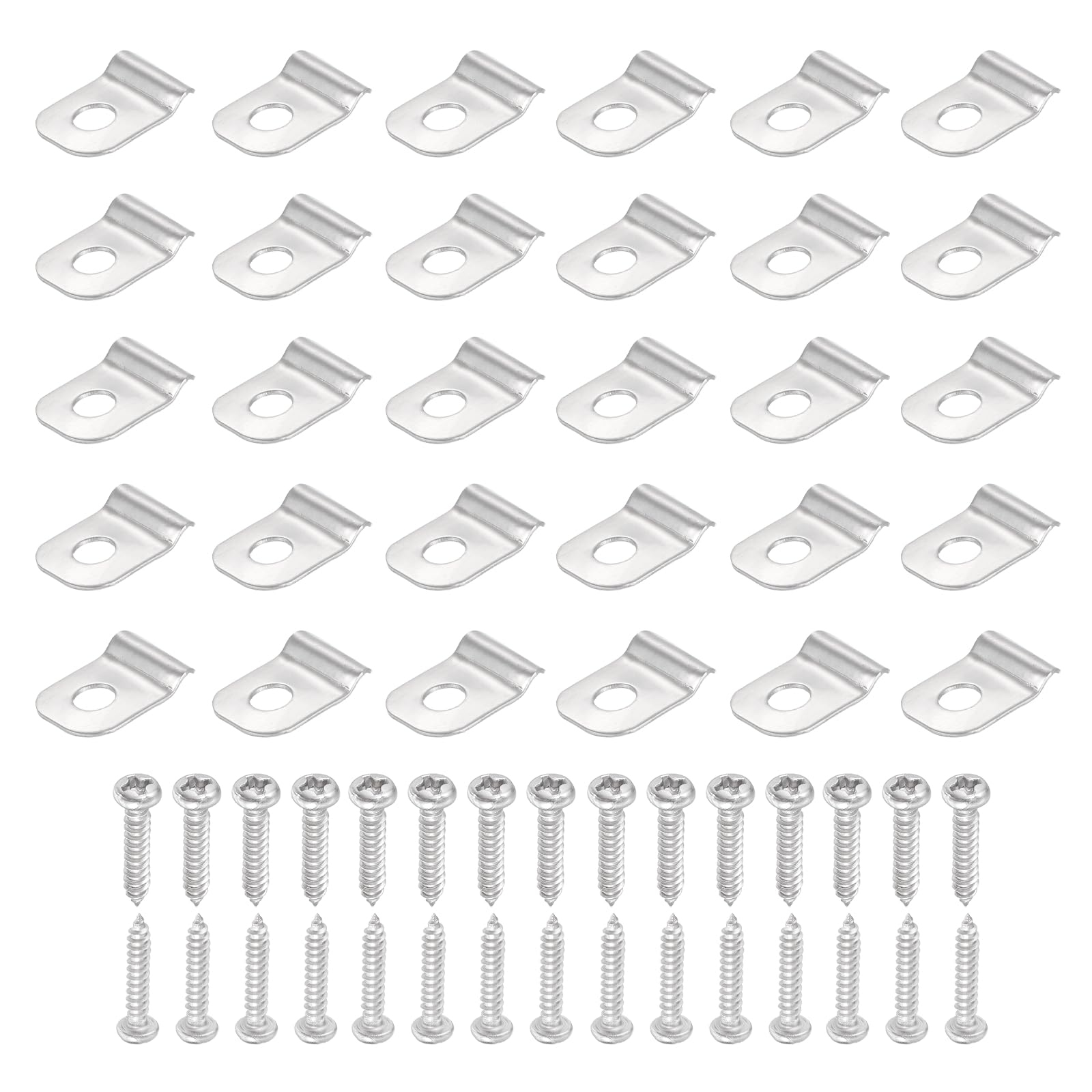sourcing map 30Pcs 2mm(1/16") One Hole Rigid Pipe Strap, 304 Stainless Steel Conduit Clamp Thicken U Bracket Heavy Duty Pipe Clamp with Self-Tapping Screws for Fixing Tube Cable, Silver