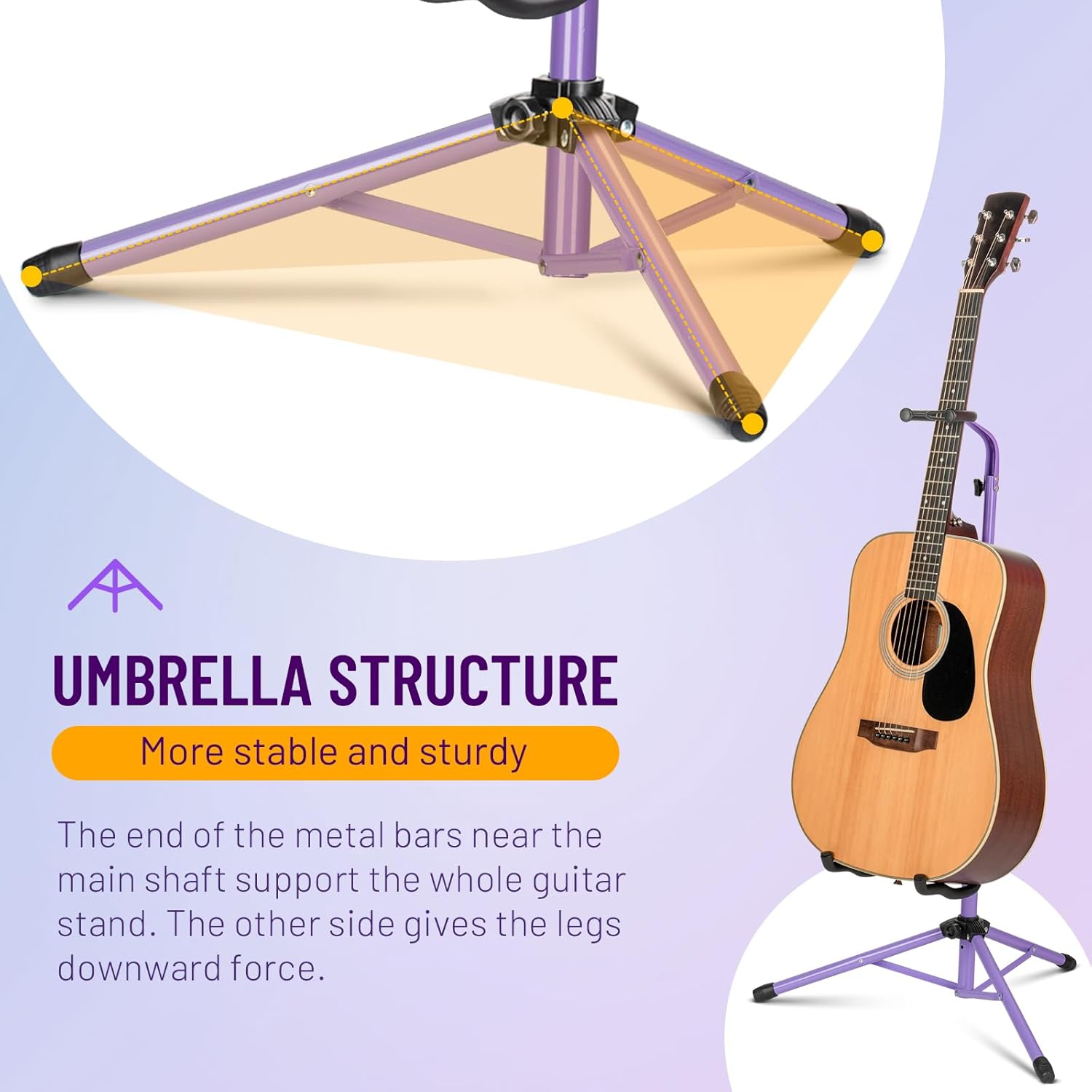 CAHAYA Folding Universal Guitar Holder - Floor Stand for Acoustic, Electric & Bass Guitars (Purple)