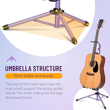 CAHAYA Folding Universal Guitar Holder - Floor Stand for Acoustic, Electric & Bass Guitars (Purple)