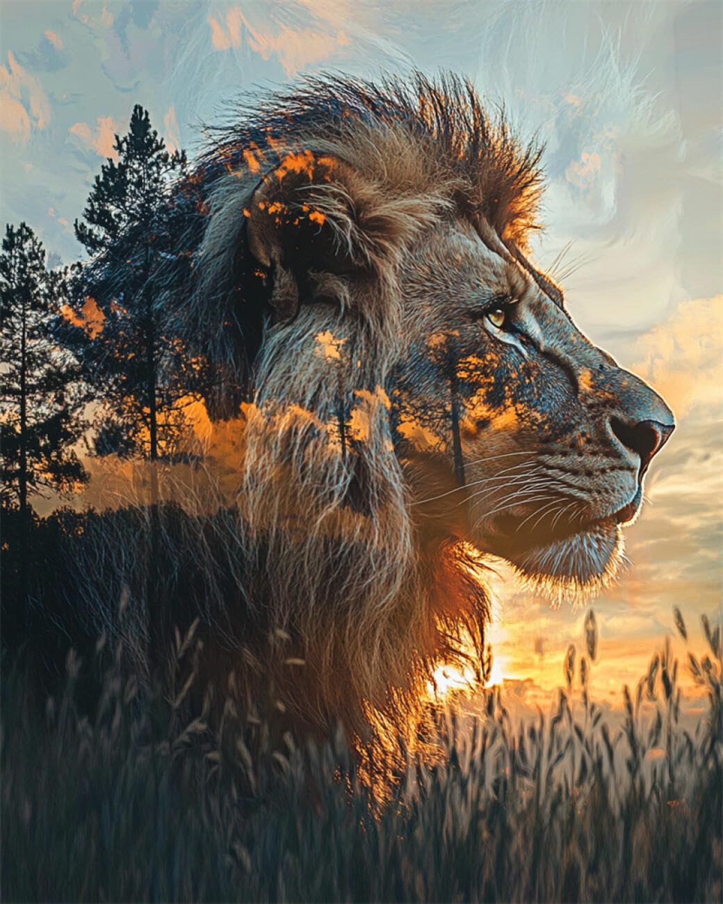 RKFLGEW DIY Embroidery Beads Set Lions and Landscapes 40x50cm