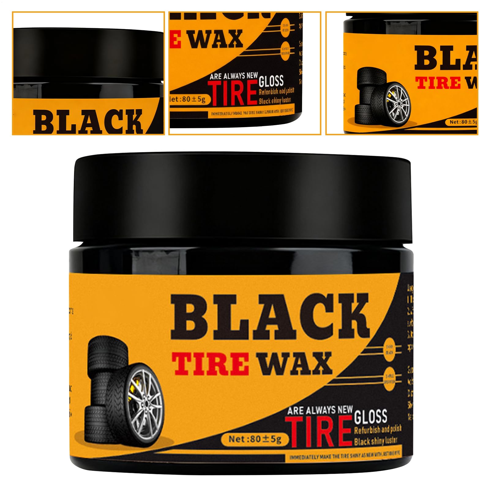 Générique Car Tire Care Wax - Tire Shine | Tires Retreading Black Wax | 80g Restorer Detailer Paste | Tyre Shine for Cars for Auto Truck Motorcycle Boat Automotive RV Detailing Rim