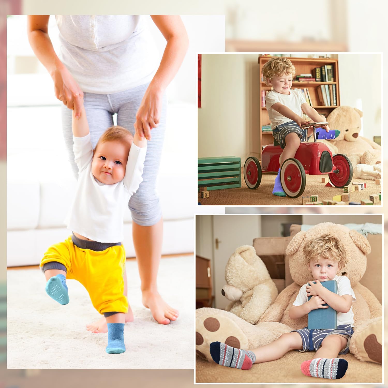 ELUTONG Toddler Grip Socks 12 Pack Non Slip Grips Crew Socks for 1-7 Years Infant Baby Boys Girls Kids