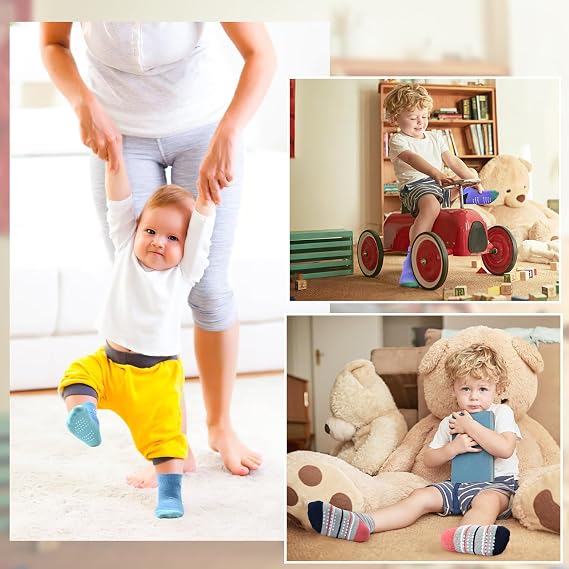 ELUTONG Non Slip Toddler Crew Socks for 1-7 Infant Baby Boys Girls Kids