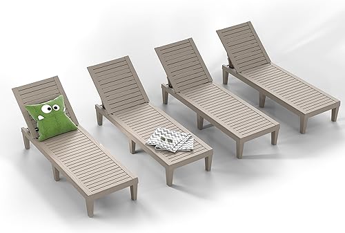 ROJIK Juego de 4 tumbonas para exteriores, con respaldo ajustable de 5 posiciones, impermeable y ligera, tumbona duradera para interiores y