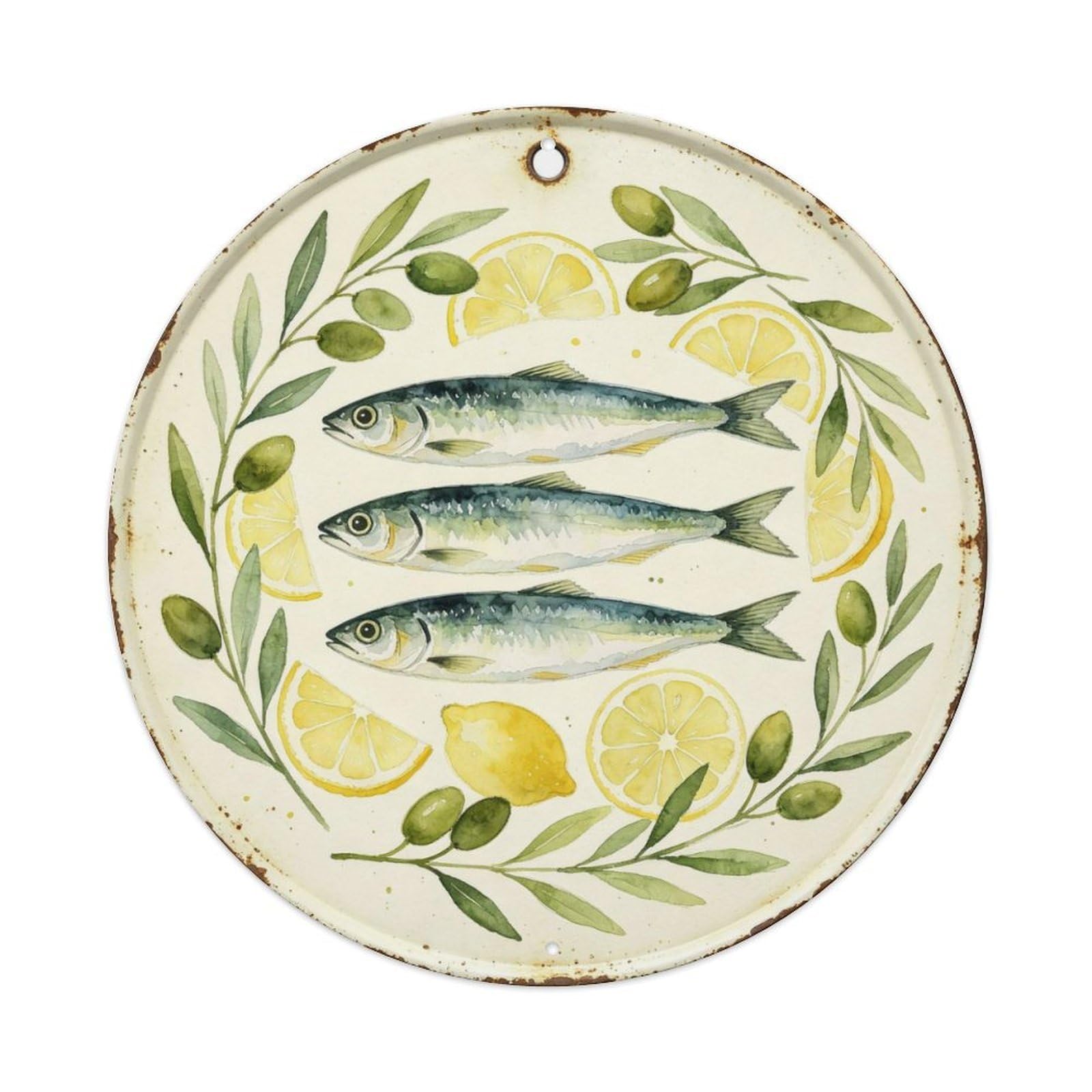 Watercolor Botanical Sardine Metal Tin Sign Plaque