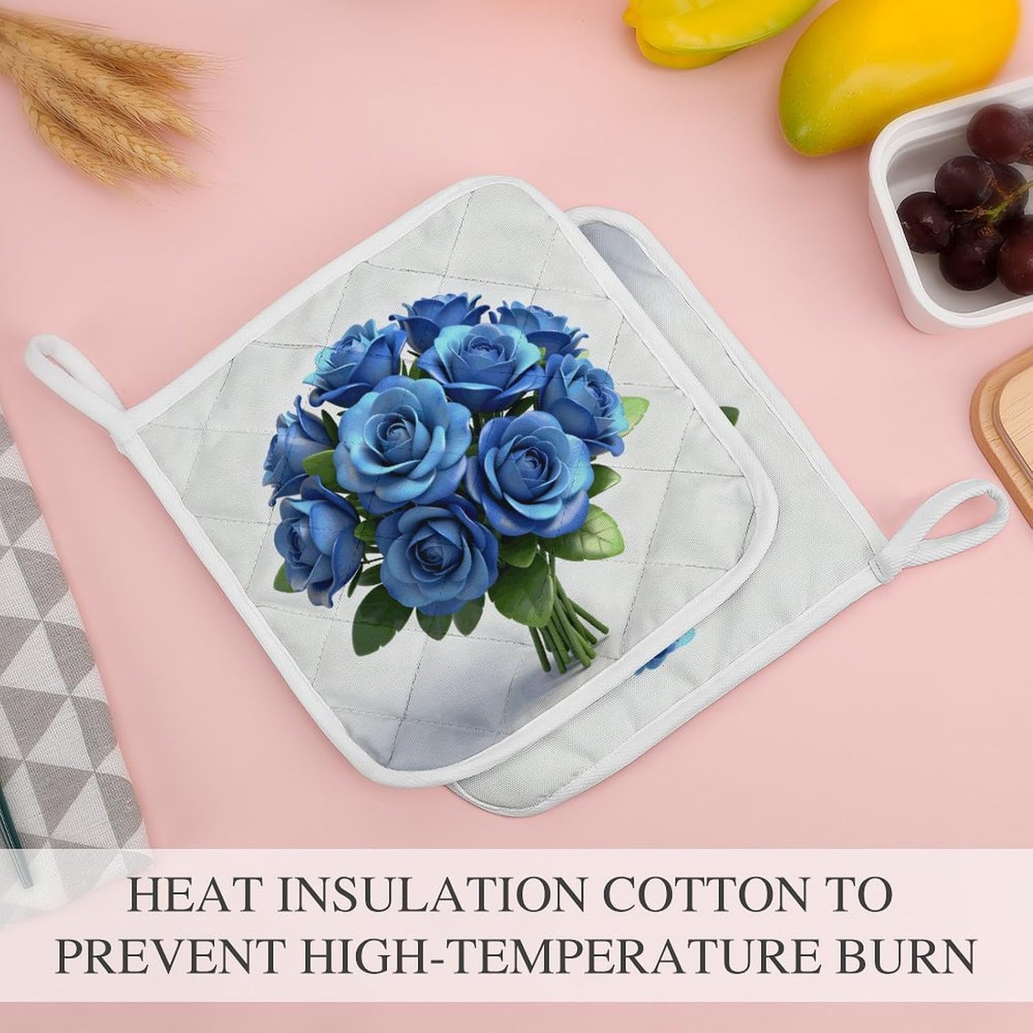 Gy-Blue Floral Polyester Heat Resistant Pot Pad Non Slip Anti Scald Hot Dish Mat Reusable Table Protector for Kitchen Hot Pot Mat Wear Resistant Heat Proof Table Pad for Countertop Dining Room