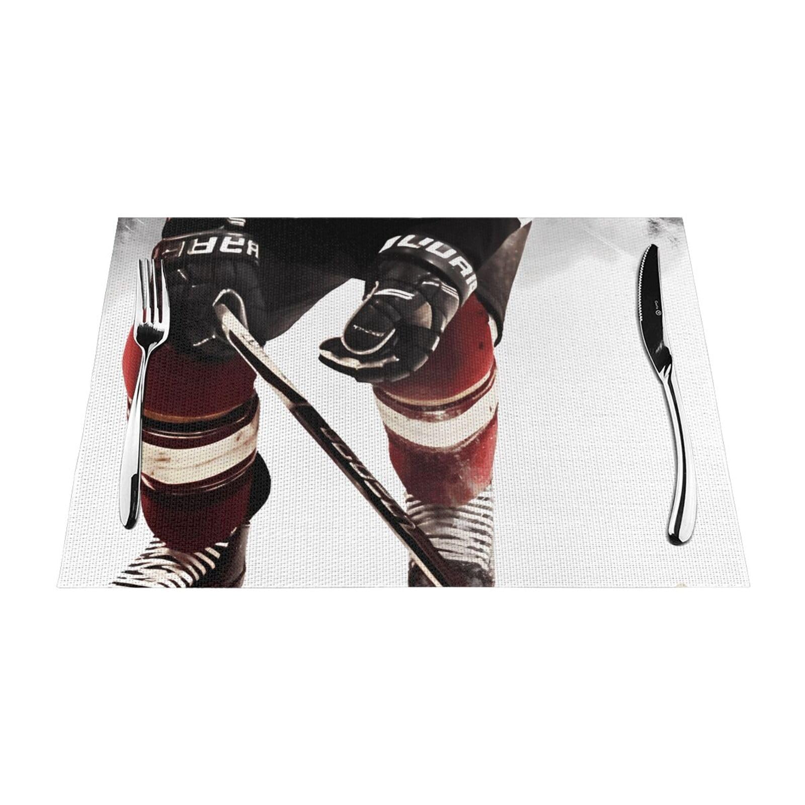 Placemats Set of 6 PCS Heat Resistant Non-Slip Place Mats for Dining Table Ice Hockey Pattern Placemats Wipeable Washable PVC Weave Table Mats for Party Kitchen Dining Decor