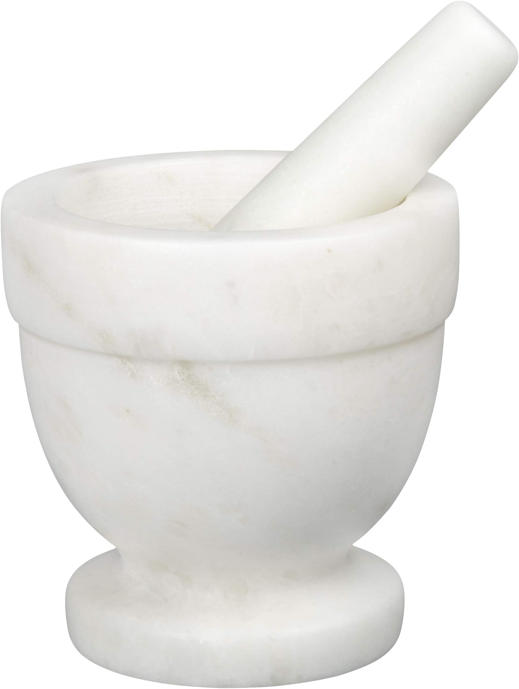 Creative Home Natural Marble Mortar and Pestle Set Spice Grinder Guacamole Molcajete Bowl Kitchen Spices Herbs Pesto Grinder, 4" Diam. x 4" H, Off-White