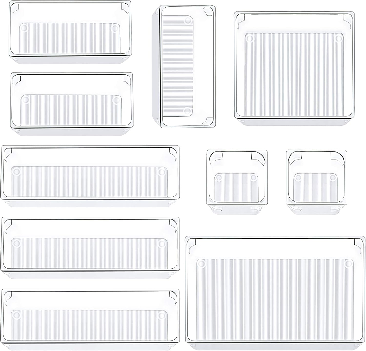 Kootek 10 Pcs Drawer Organizers 5-Size Makeup Desk Drawer Organizer Plastic Bathroom Storage Bins Versatile Trays Vanity Dividers Container for Bedroom Dresser Kitchen Office