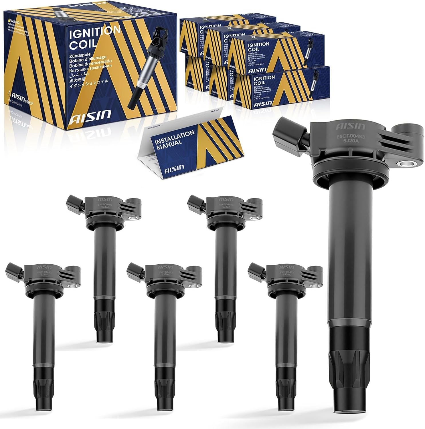 AISIN AFTERMARKET ESCT-00483 Pack of 6 Ignition Coils - Compatible with Toyota Camry Sienna Lexus ES330 RX330 2004-2006, Highlander Solara 2004-2008 - 6Cyl 3.3L