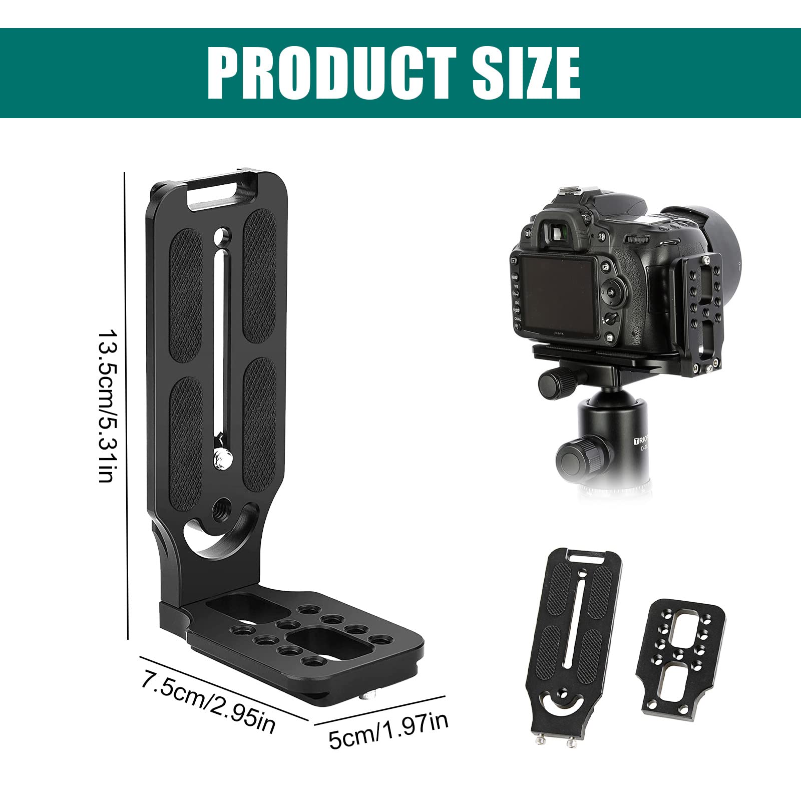Support Universel Pour Appareil Photo DSLR Vertical L : Plaque de Libération Rapide en Aluminium, Construction Solide, Pour La Photographie Professionnelle (Noir)