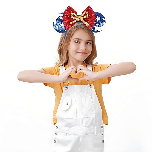 Miniatura 4 de Diadema de orejas de ratón y coleteros de terciopelo para mujer, diadema brillante y diadema con micrófono para fiesta de cumpleaños