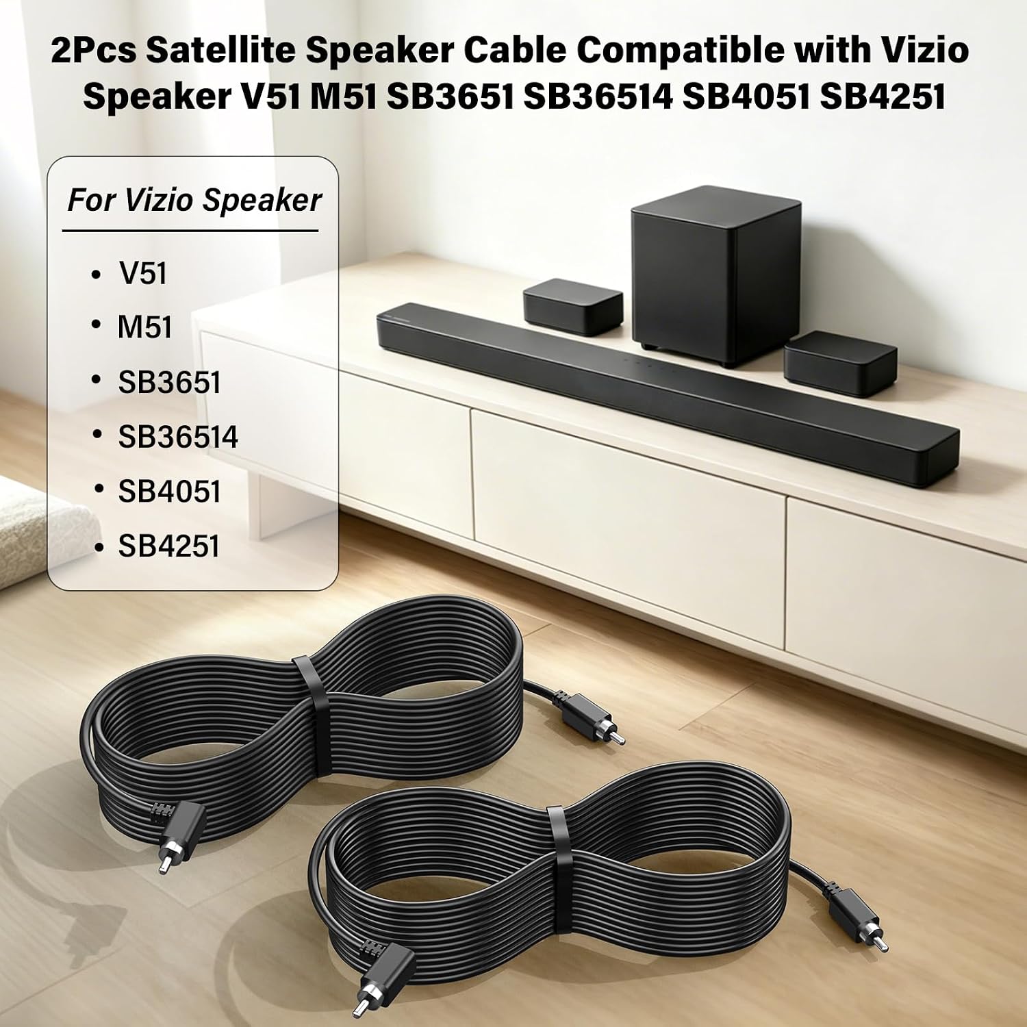 2Pcs Speaker Cable for Vizio V51 M51 SB3651 SB36514 SB4051 SB4251, Exact Fit Surround Satellite Cable Speaker Wire