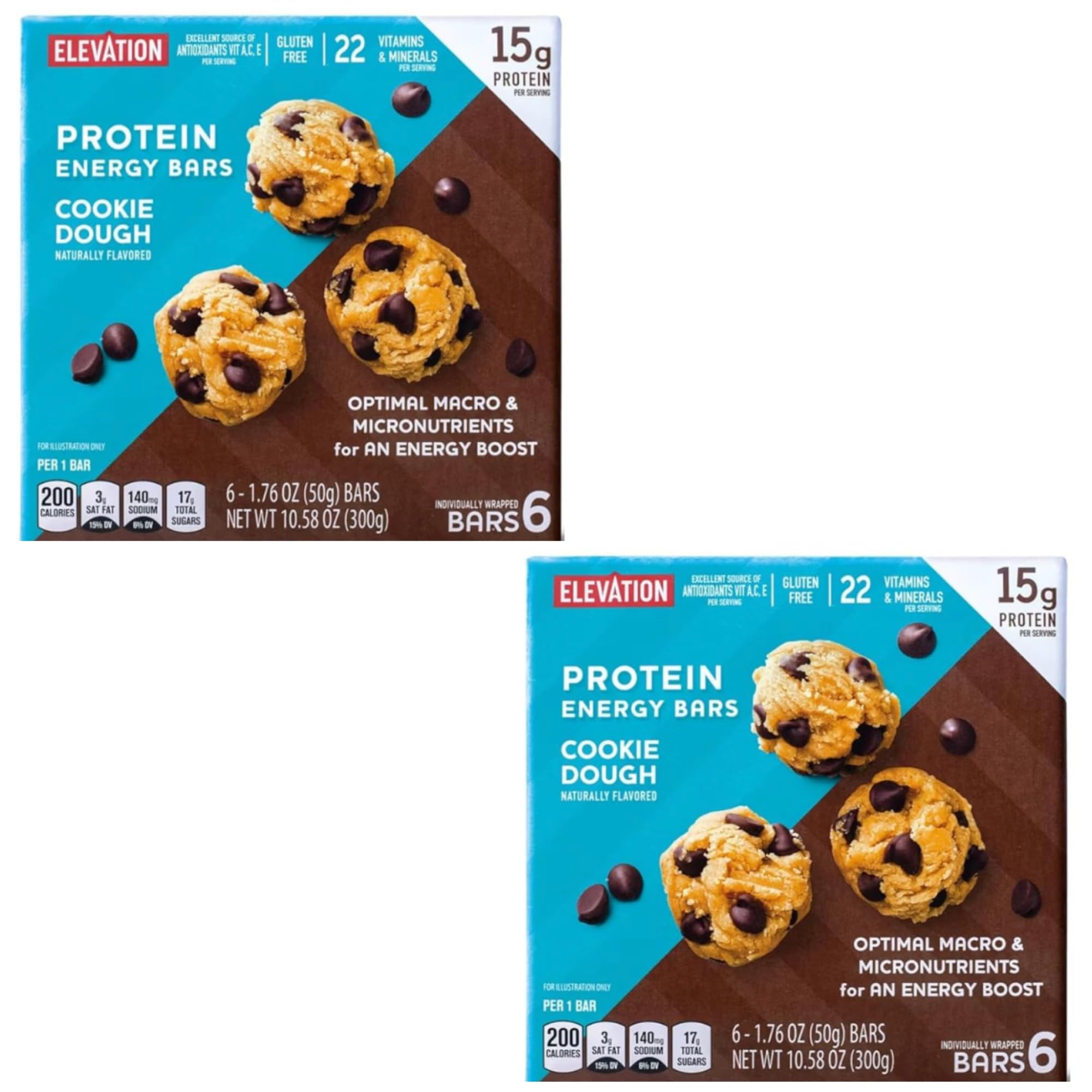 Millville Elevation Protein Bars Snack Endulgent Treat 1.4oz Bars 5g Protein (Cookie Dough, 2 Pack (12 Bars))