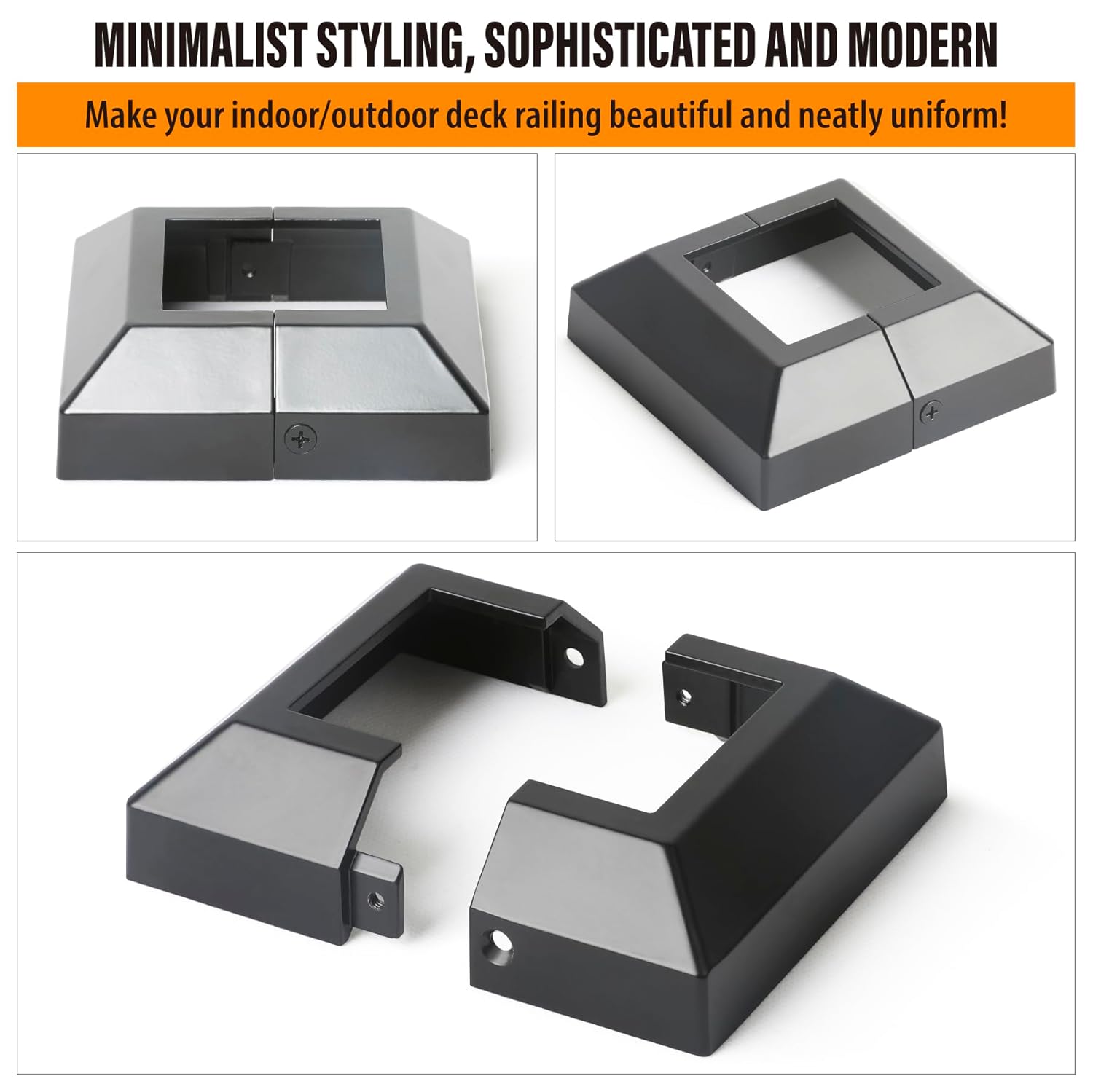 12 pcs 2.5"x2.5" (Actual: 2.5"x2.5") Aluminum Deck Post Base Cover, for Railings, Stairs, Patios, Porches, Split Deck Post Skirt (Black)