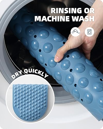 Miniatura 8 de Color G - Tapete antideslizante para bañera de 16 x 35 pulgadas, 205 ventosas, orificios de drenaje, tapete de ducha con guijarros, masaje de pies,