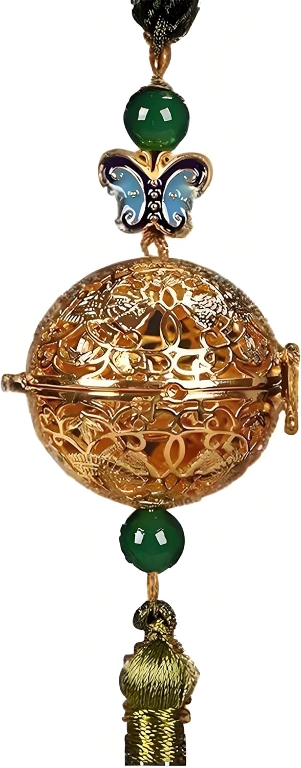 Chinese sachet,Classical gold metal diffuser with tassels,brass grape flower and bird patterned sachet,Yang Guifei court Tong Dynasty style aroma diffuser with tie hanger in car,home,bag