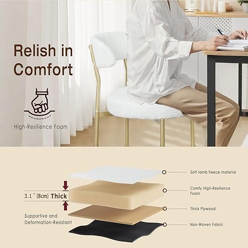 Miniatura 6 de SoarFlash Sillas de comedor, Beige Boucle Sillas de comedor Juego de 4, sillas de comedor de cocina con respaldo curvado tapizado de mediados de