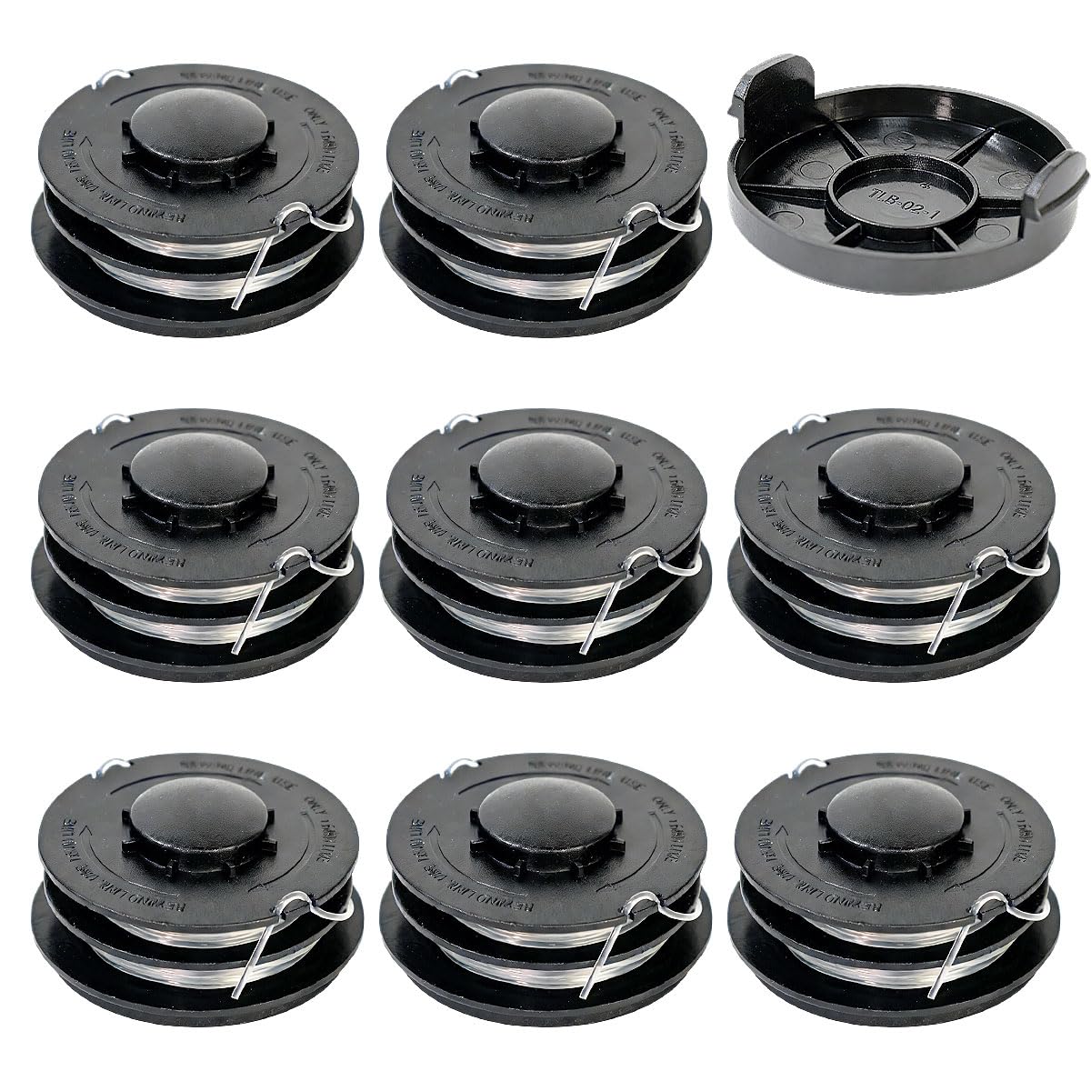 8PCS Bobinas para Cortabordes, Hilo Desbrozadora 2mmX10m+Cubierta para Cortabordes, Carrete para Cortabord, HiloCortabordes de Nylon Compatible con ALDI CortabordesEléctricos y Desbrozadora