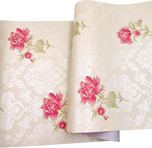 Miniatura 6 de Yifely SimpleLife4U - Forro de vinilo extraíble para muebles, diseño de peonía rosa, damasco, 17.7 pulgadas por 9.8 pies