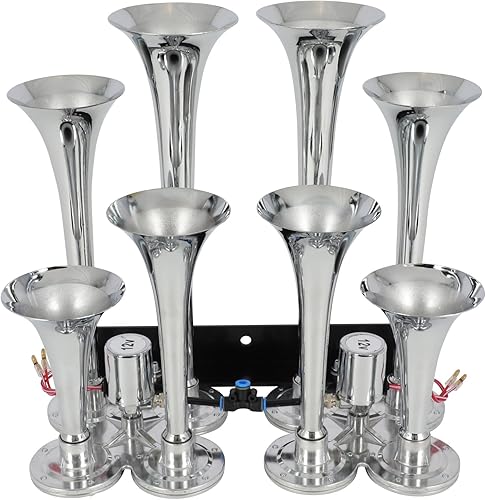 Miniatura 3 de cciyu Bocina de aire de tren de 135 dB, bocina de tren, 8 trompetas para camiones/coches/SUV, sonido fuerte, para vehículos de 12 V/24 V