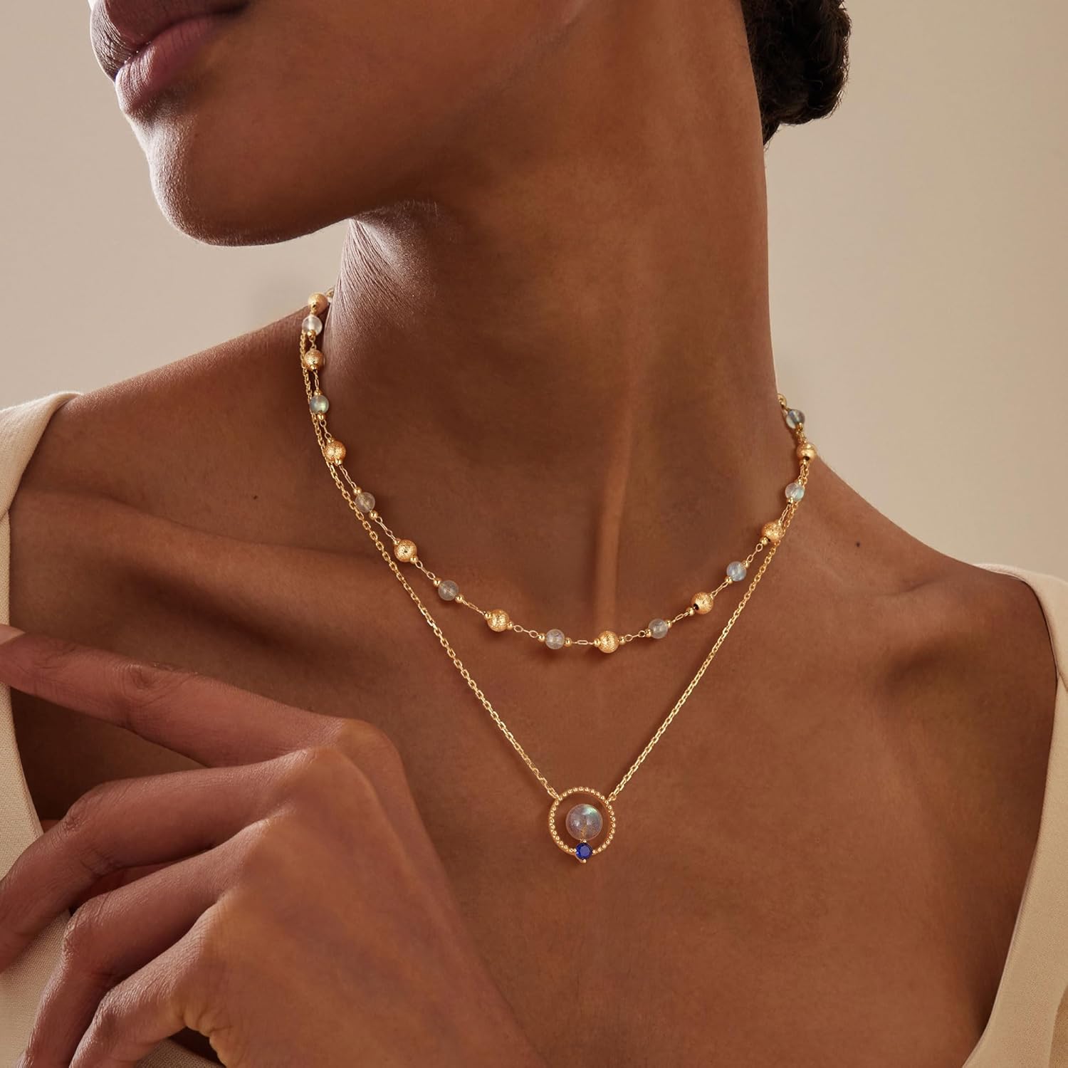 Fettero Gold Necklace for Women 14K Plated Dainty Pendant Chain Circle Ball Charm Necklace Trendy Gold Necklaces for Women Jewelry Gift - Image 3